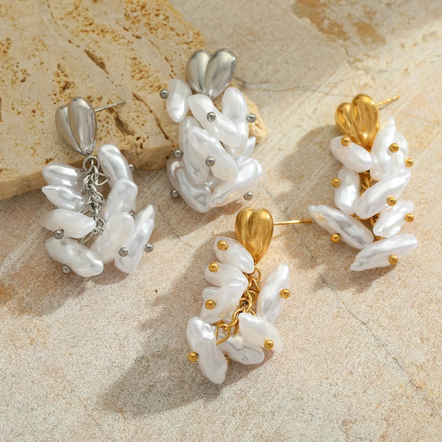 1 Pair Cute Romantic Simple Style Irregular Geometric Heart Shape Plating Inlay 304 Stainless Steel Imitation Pearl 18K Gold Plated Ear Studs