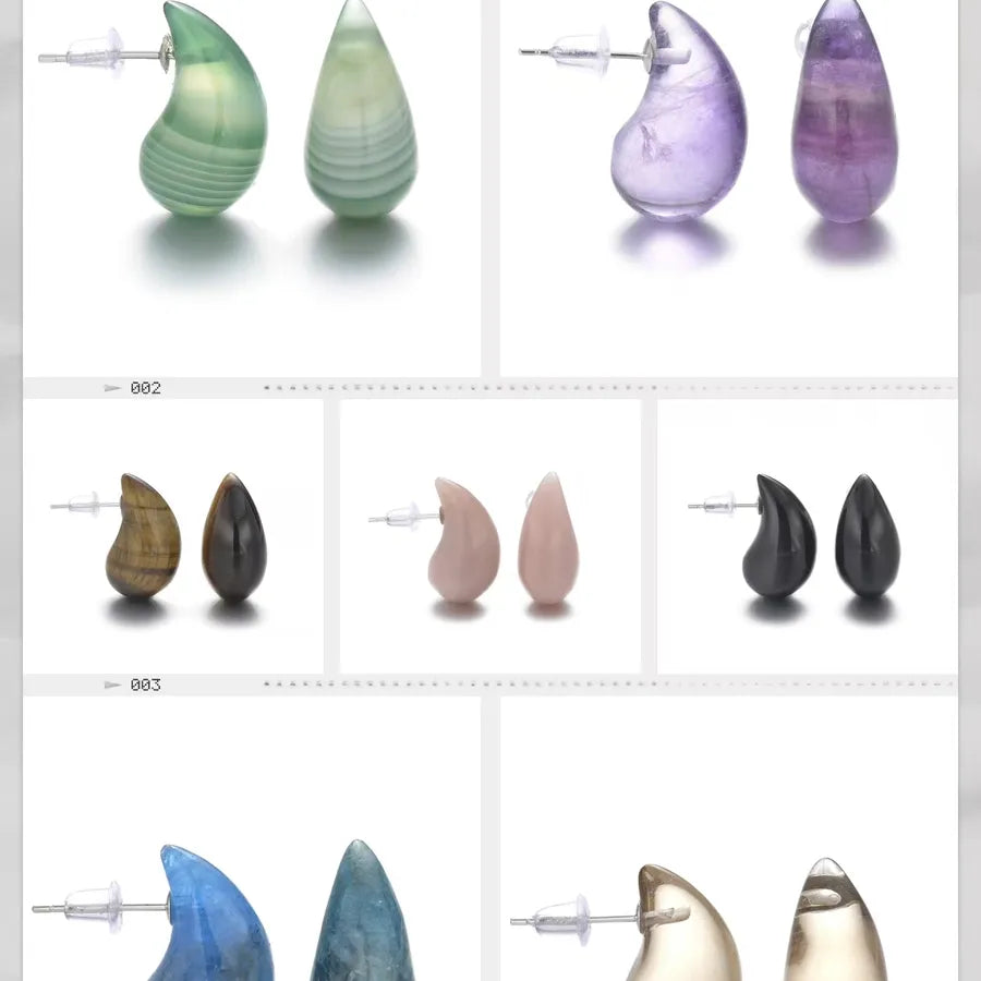 1 Pair Exaggerated Novelty Streetwear Water Droplets natural stone Gem Agate Ear Studs