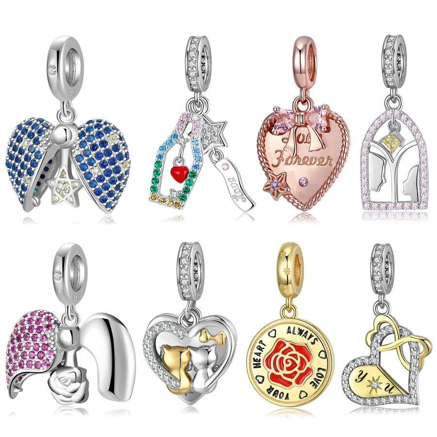 1 Piece 925 Sterling Silver Zircon Heart Shape Cat Rose Jewelry Accessories