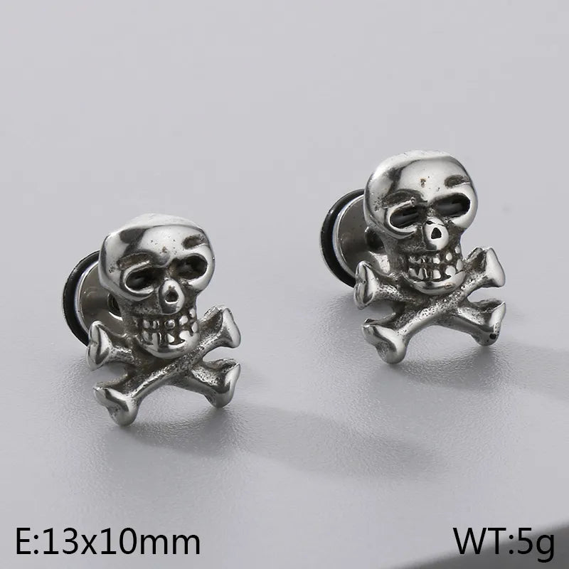 1 Pair Halloween Hip-Hop Skull Inlay 304 Stainless Steel Zircon Earrings Ear Studs