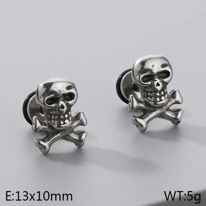 1 Pair Halloween Hip-Hop Skull Inlay 304 Stainless Steel Zircon Earrings Ear Studs