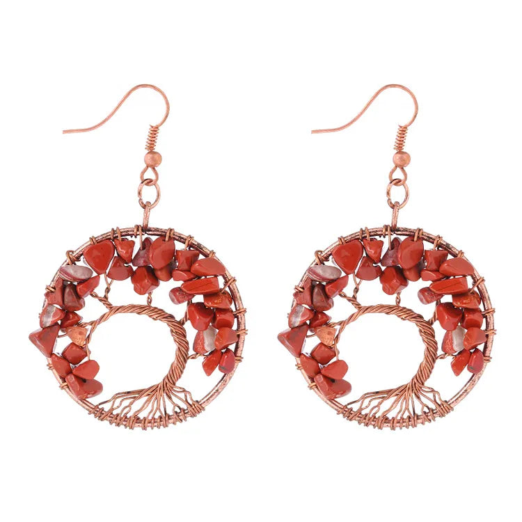 1 pair simple style leaf natural stone copper drop earrings