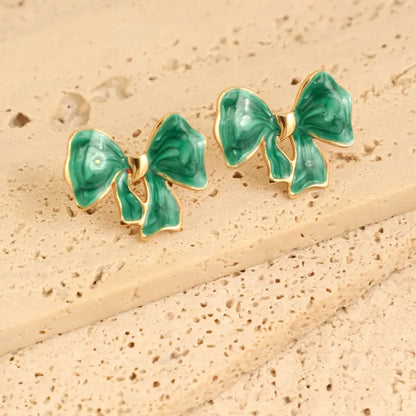 1 Pair Elegant French Style Sweet Heart Shape Bow Knot 304 Stainless Steel Ear Studs