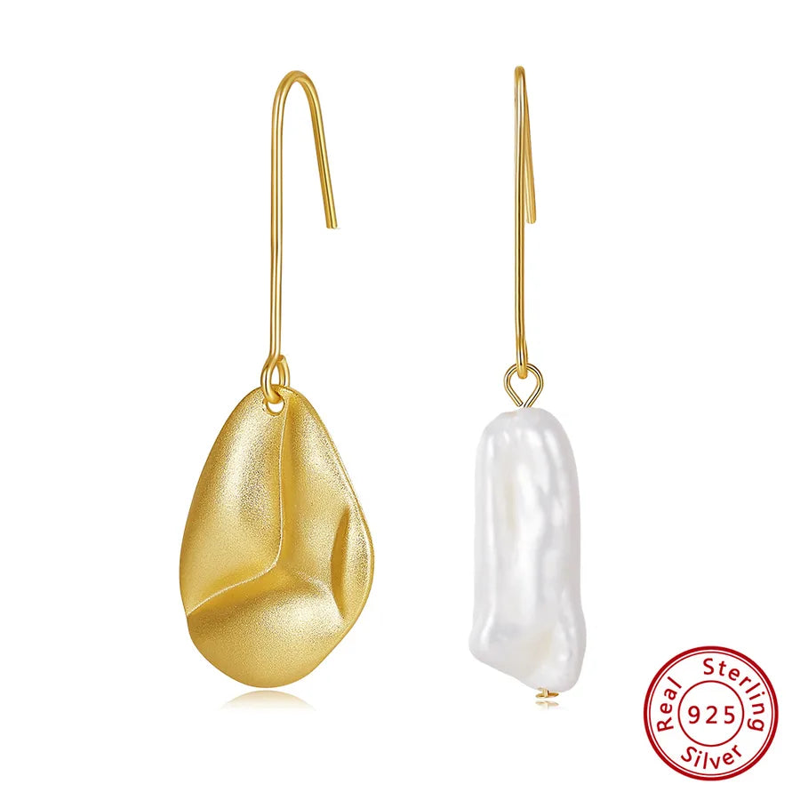 1 Pair 925 Sterling Silver Freshwater Pearl Irregular Drop Earrings