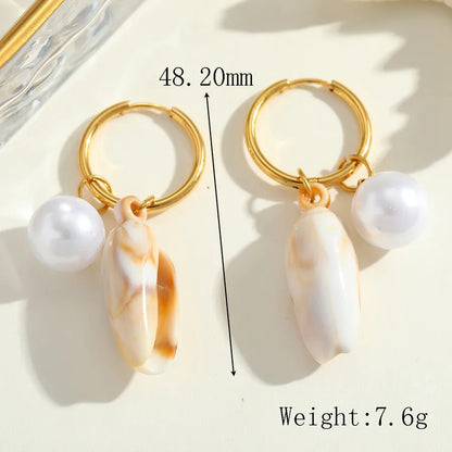 1 Pair Cute Romantic Artistic Starfish Conch Shell Plating Inlay 304 Stainless Steel Acrylic Imitation Pearl 18K Gold Plated Earrings