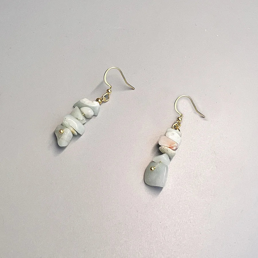 1 pair bohemian irregular geometric stainless steel natural stone drop earrings