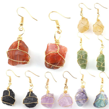 1 pair simple style irregular asymmetrical plating natural stone metal drop earrings