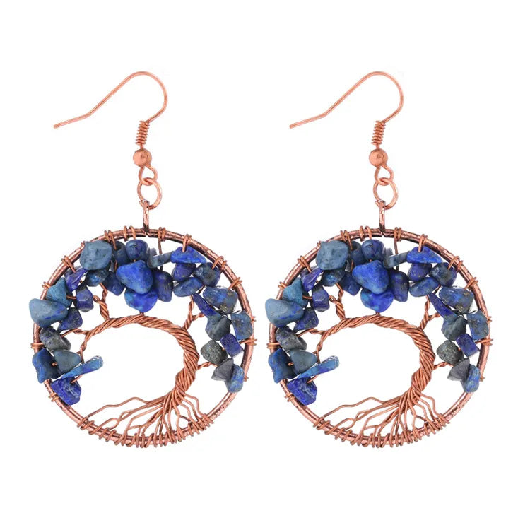 1 pair simple style leaf natural stone copper drop earrings