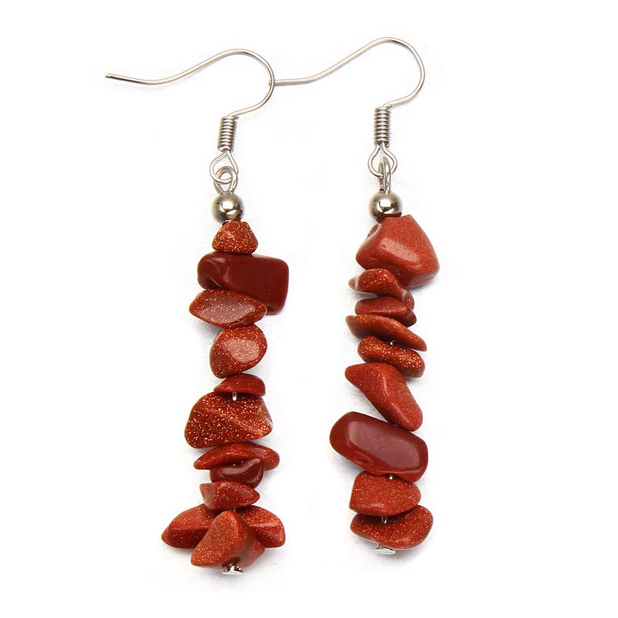 1 pair retro irregular plating natural stone drop earrings