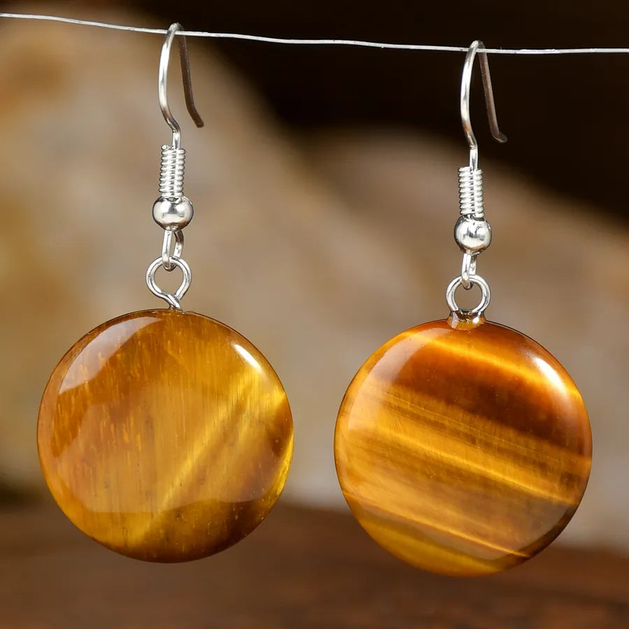 1 Pair Vintage Style Simple Style Round Handmade natural stone Drop Earrings