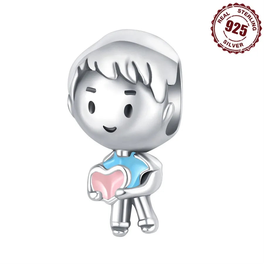 1 Piece 925 Sterling Silver Zircon Human Heart Shape Polished Pendant Beads Jewelry Accessories