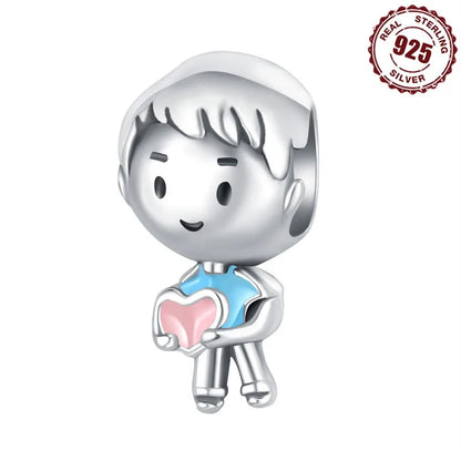 1 Piece 925 Sterling Silver Zircon Human Heart Shape Polished Pendant Beads Jewelry Accessories