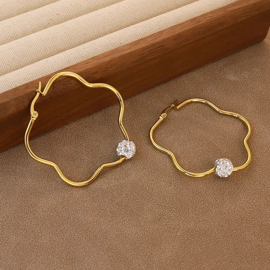 1 Pair Simple Style Water Droplets Heart Shape Flower 304 Stainless Steel 18K Gold Plated Earrings