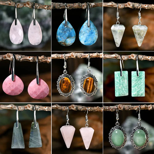 1 Pair Retro Handmade Geometric Alloy natural stone Drop Earrings