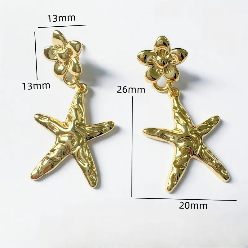 1 Pair Cute Funny Starfish Flower 304 Stainless Steel Drop Earrings