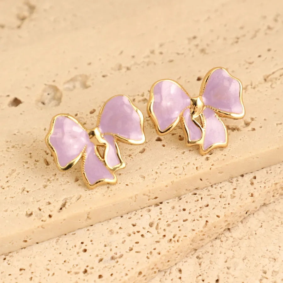 1 Pair Elegant French Style Sweet Heart Shape Bow Knot 304 Stainless Steel Ear Studs