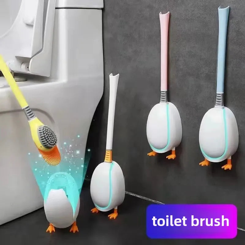 Creative Diving Duck Silicone Toilet Brush Household Wall-mounted Toilet Brush with Base Wall-mounted Cleaning suit Bathroom