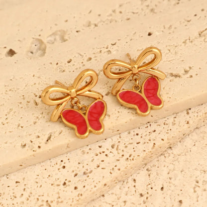 1 Pair Elegant French Style Sweet Heart Shape Bow Knot 304 Stainless Steel Ear Studs