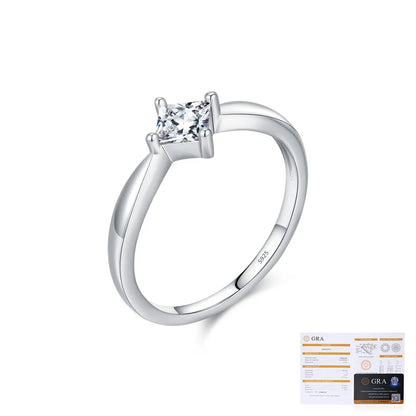 0.35 Karat Moissanite 925 Sterling Silver Rings GRA Certificate Princess-cut Geometric Rhombus Rhodium Plated Rings