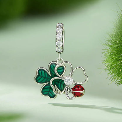 1 Piece 18 * 22mm Sterling Silver Zircon Four Leaf Clover Pendant Beads Jewelry Accessories