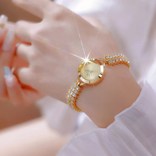 Elegant Zirconia Starry Sky Quartz Watch BS Brand Fashionable Vintage Gold Grain Small Luxury Wristwatch FA1881 Mineral Glass