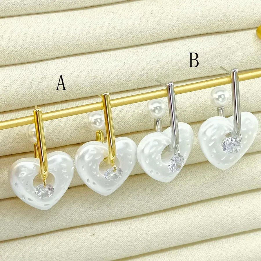 1 Pair Casual Princess Romantic Heart Shape Plating Inlay 304 Stainless Steel Imitation Pearl Zircon 18K Gold Plated Ear Studs