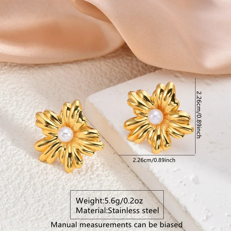 1 Pair Casual Elegant Cute Geometric Round Conch 304 Stainless Steel Imitation Gold  Ear Studs