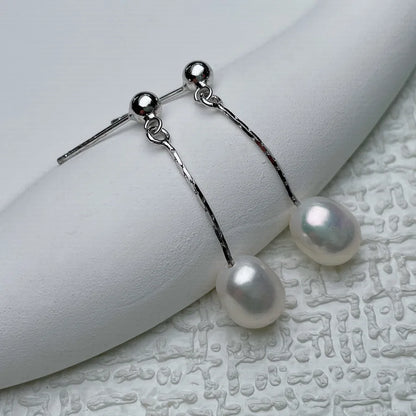 1 Pair Freshwater Pearl Copper Freshwater Pearl Solid Color Drop Earrings