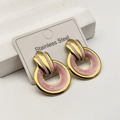 1 Pair Elegant Commute Shiny Round 304 Stainless Steel 18K Gold Plated Butterfly Backs Ear Studs