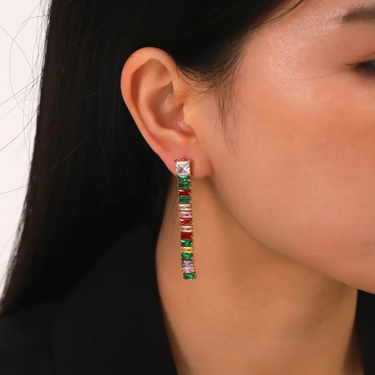 1 Pair IG Style Casual Business Tassel Inlay 304 Stainless Steel Titanium Steel Zircon 18K Gold Plated Drop Earrings