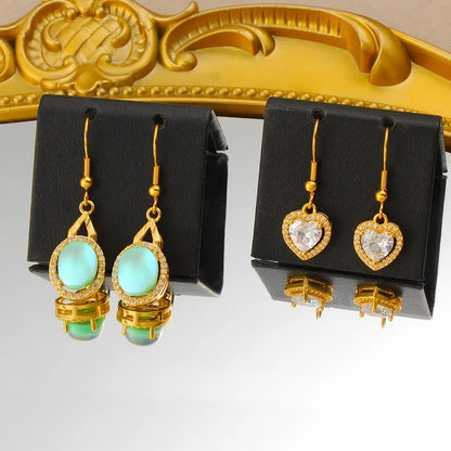 1 Pair Elegant Luxurious Oval Heart Shape Inlay 304 Stainless Steel Copper Zircon 18K Gold Plated Drop Earrings