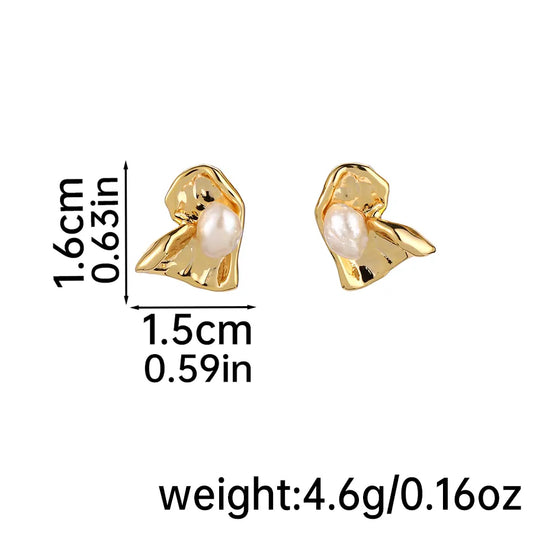 1 Pair IG Style Simple Style Solid Color Inlay Copper Freshwater Pearl 18K Gold Plated Silver Plated Ear Studs