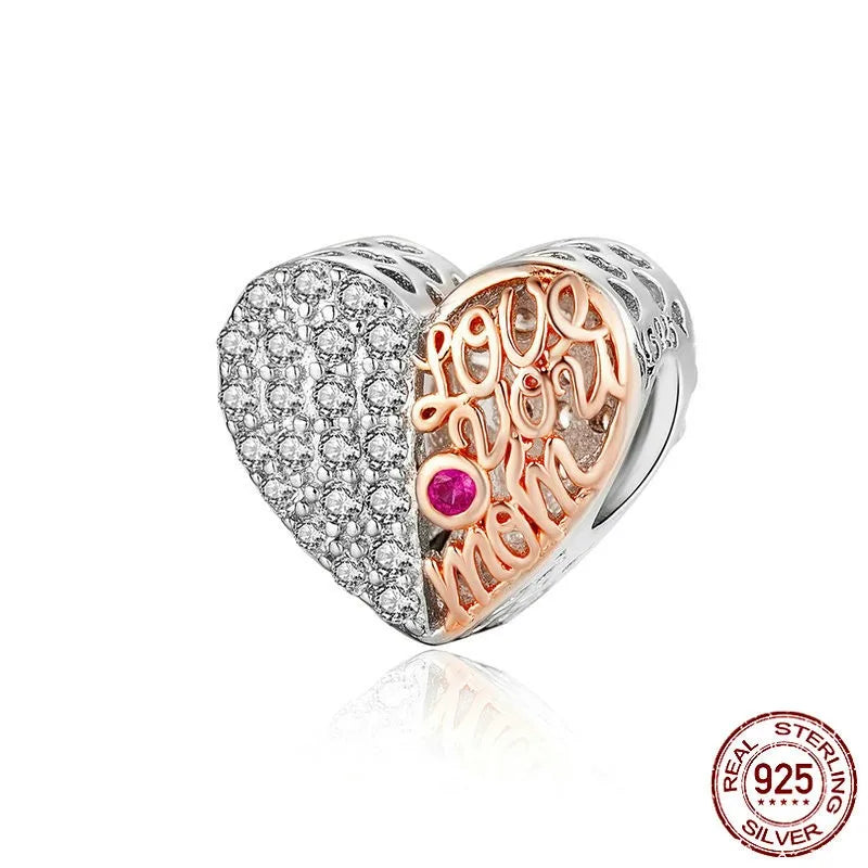 1 Piece 925 Sterling Silver Zircon Letter Heart Shape Butterfly Polished Pendant Beads Jewelry Accessories