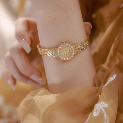 High Quality BS Women's Watch Elegant Wheat Stalk Vintage Gold Quartz Fashionable Round Dial Alloy Strap Mineral Enhanced Glass