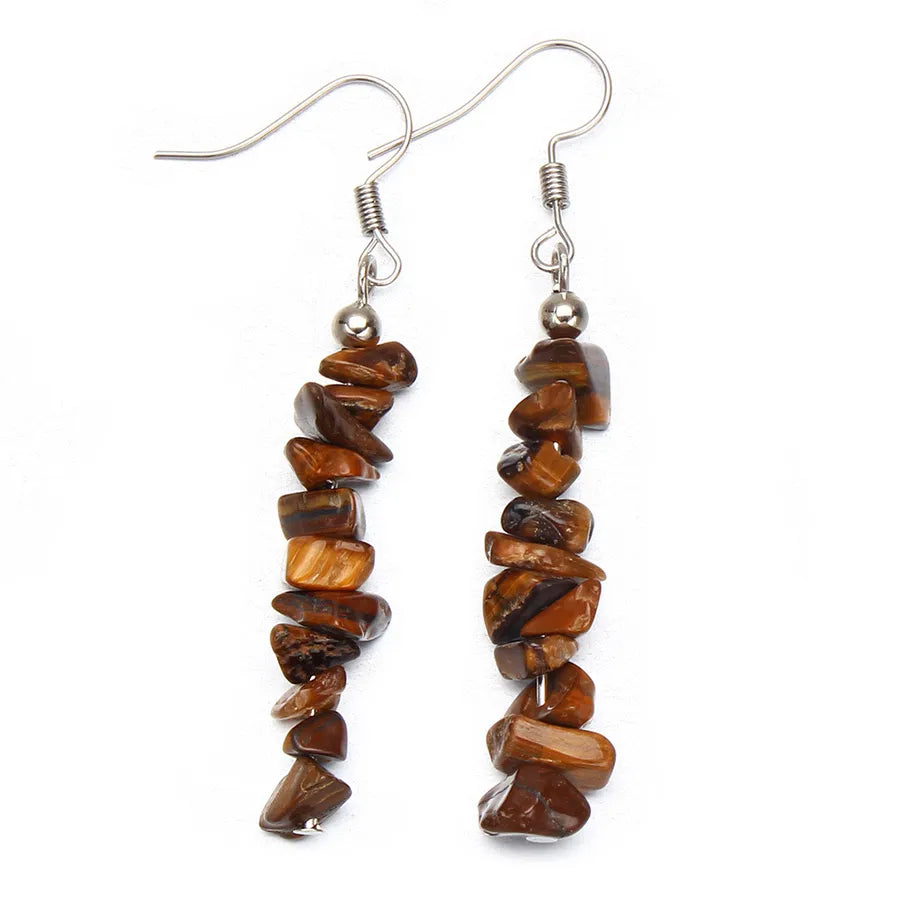 1 pair retro irregular plating natural stone drop earrings