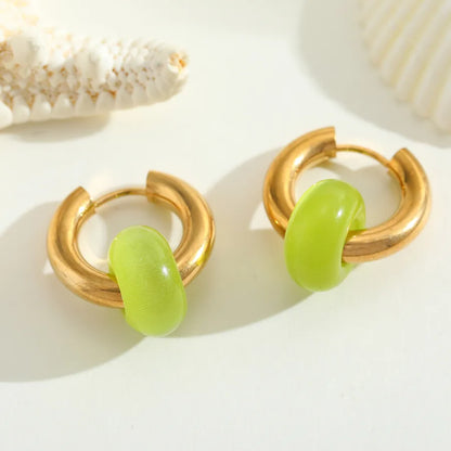 1 Pair Casual Elegant Cute Geometric Plating Inlay 304 Stainless Steel Cat's Eye Stone 18K Gold Plated Earrings