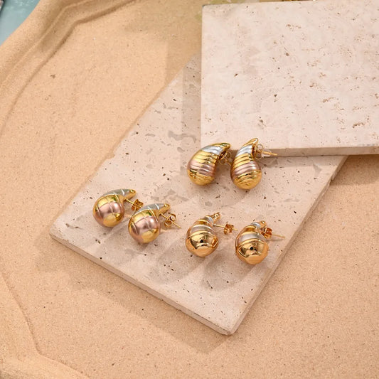 1 Pair/Package Casual Elegant Stripe Water Droplets Mixed Metal 304 Stainless Steel Butterfly Backs Ear Studs