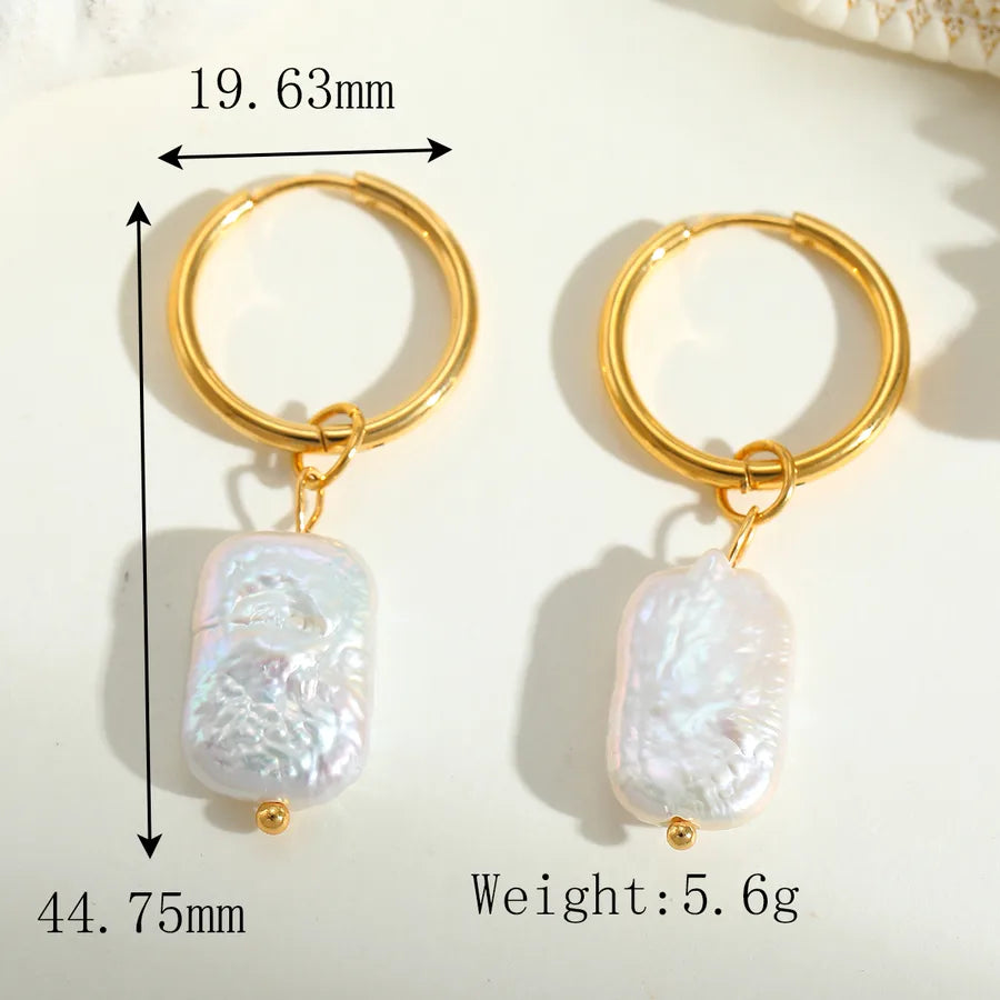 1 Pair Cute Romantic Marine Style Geometric Conch Plating Inlay 304 Stainless Steel Natural Snail Baroque pearl 18K Gold Plated Earrings