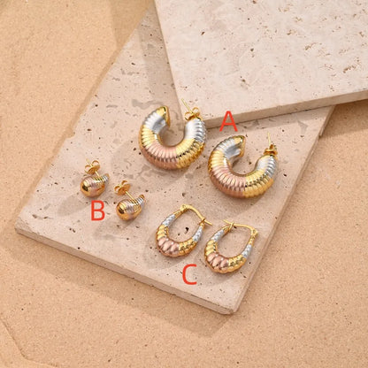 1 Pair/Package Casual Simple Style C Shape U Shape Stripe Handmade Polishing Mixed Metal 304 Stainless Steel Earrings