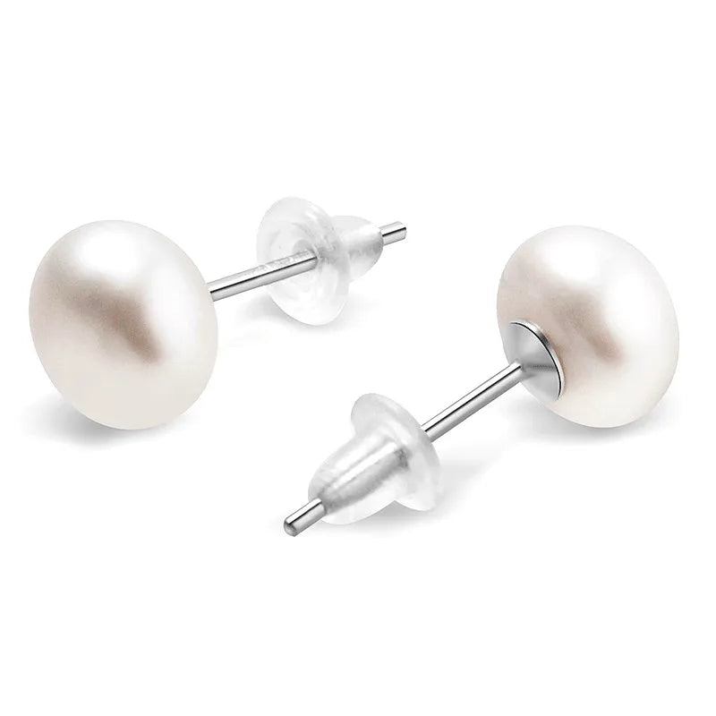1 Pair 925 Sterling Silver Freshwater Pearl Solid Color Ear Studs