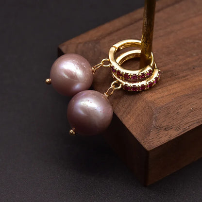 1 Pair Freshwater Pearl Zircon Freshwater pearl earrings Round Drop Earrings