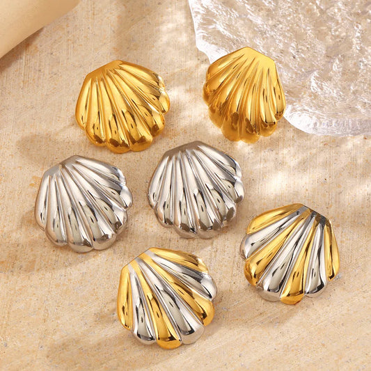 1 Pair Casual Vacation Beach Shell 304 Stainless Steel 18K Gold Plated Ear Studs