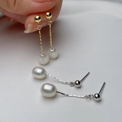 1 Pair Freshwater Pearl Copper Freshwater Pearl Solid Color Drop Earrings
