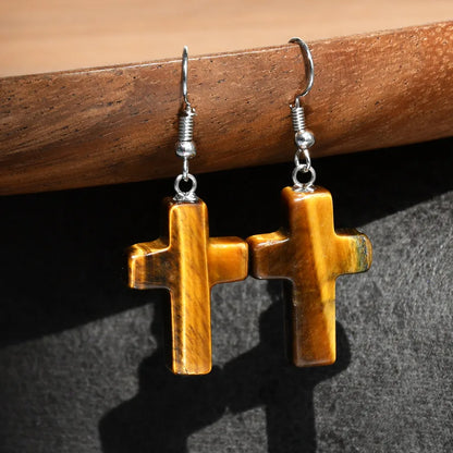 1 Pair Simple Style Cross Alloy natural stone Drop Earrings