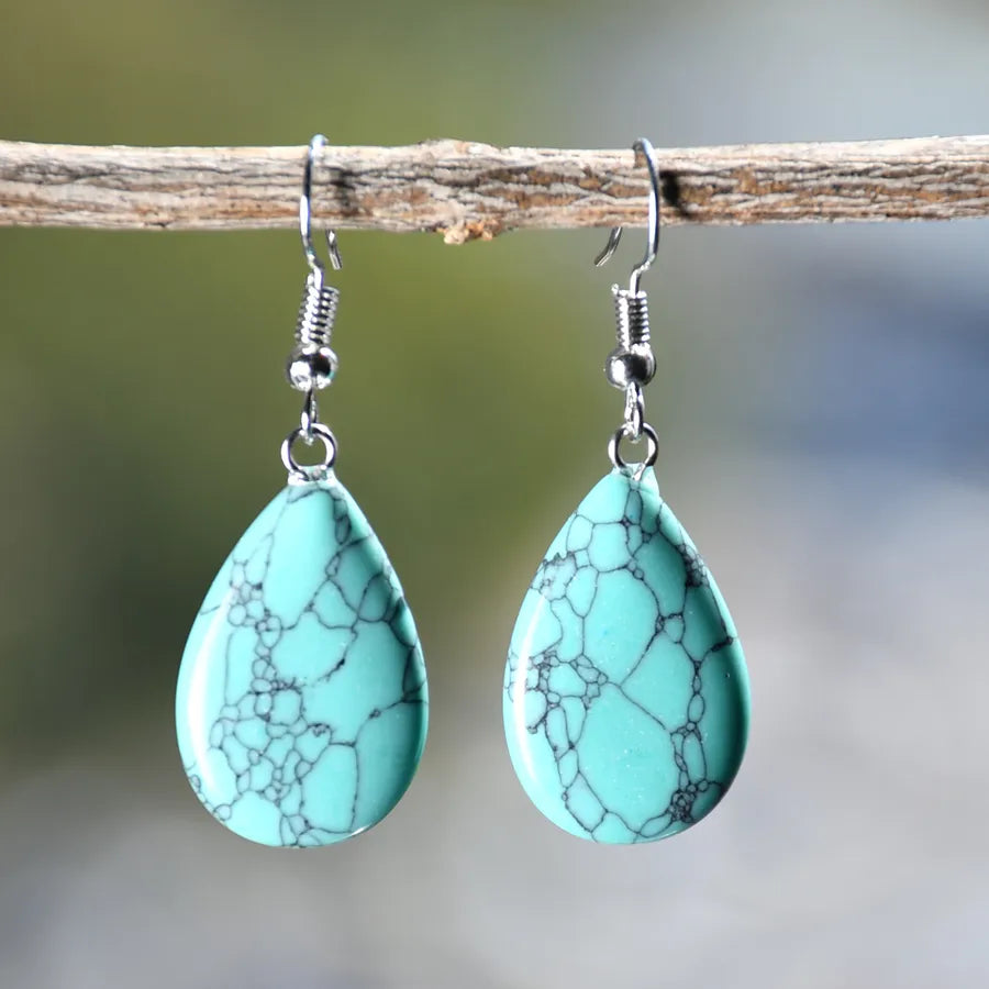 1 Pair Vintage Style Simple Style Water Droplets Alloy natural stone Drop Earrings