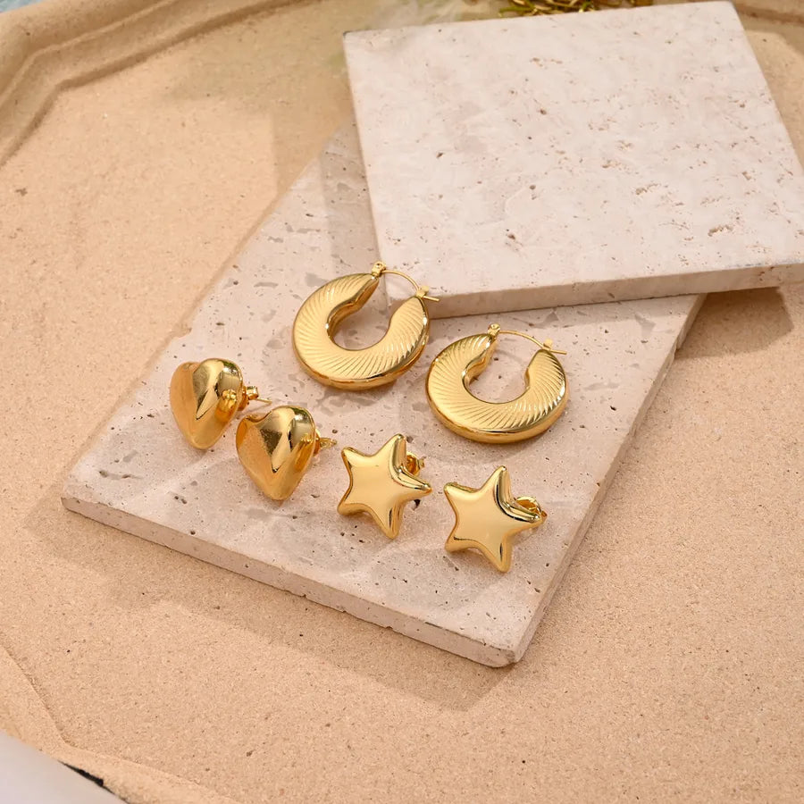 1 Pair/Package Casual Simple Style U Shape Pentagram Heart Shape Handmade Polishing Plating 304 Stainless Steel Earrings