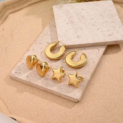 1 Pair/Package Casual Simple Style U Shape Pentagram Heart Shape Handmade Polishing Plating 304 Stainless Steel Earrings