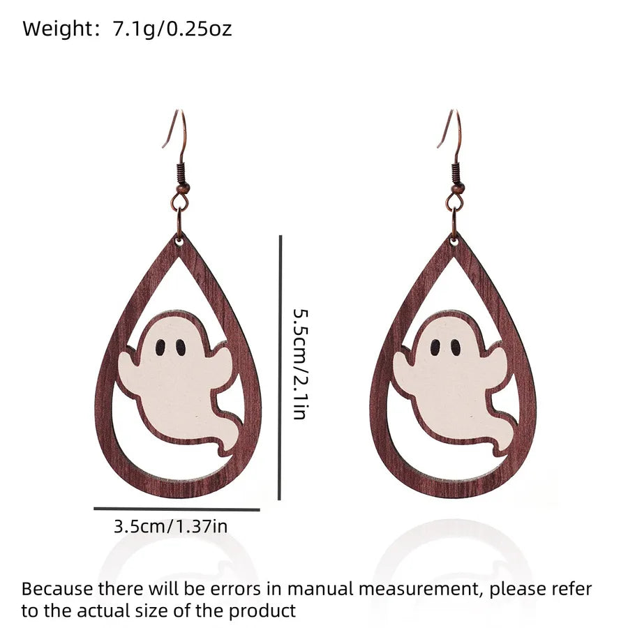 1 Pair Halloween Hip-Hop Funny ghost Spider Skull Wood Drop Earrings