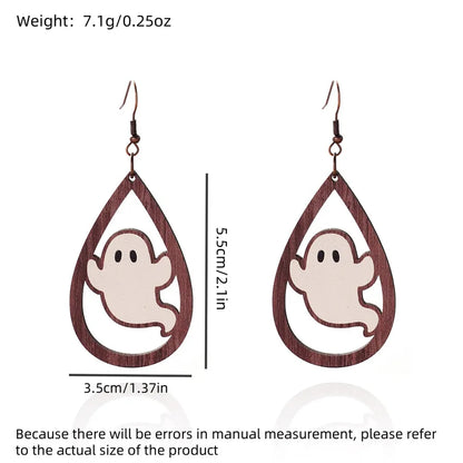 1 Pair Halloween Hip-Hop Funny ghost Spider Skull Wood Drop Earrings