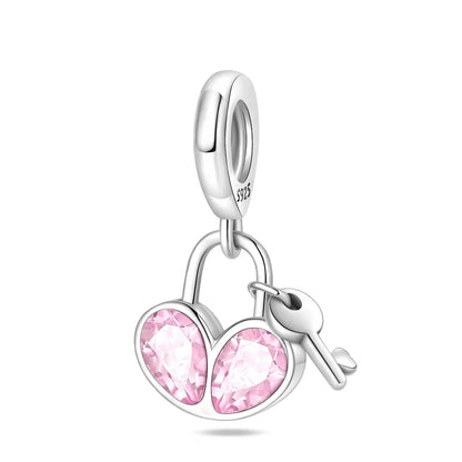 1 Piece 9.4*26.7mm Hole 4~4.9mm Sterling Silver Zircon Heart Shape Key Lock Pendant Jewelry Accessories